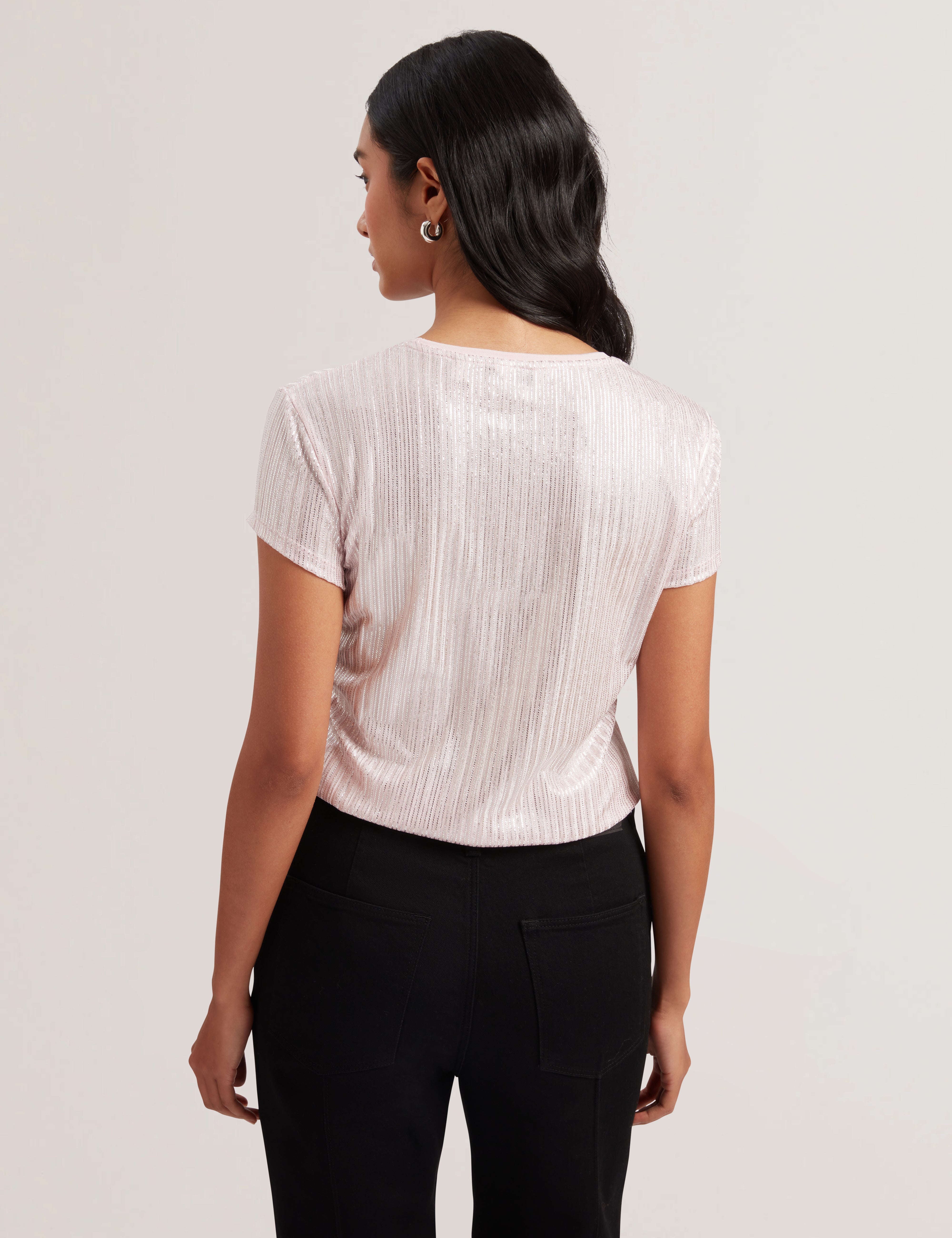 Women's Katrino-Metallic Short Sleeve Crew Neck Tee Lt-Pink