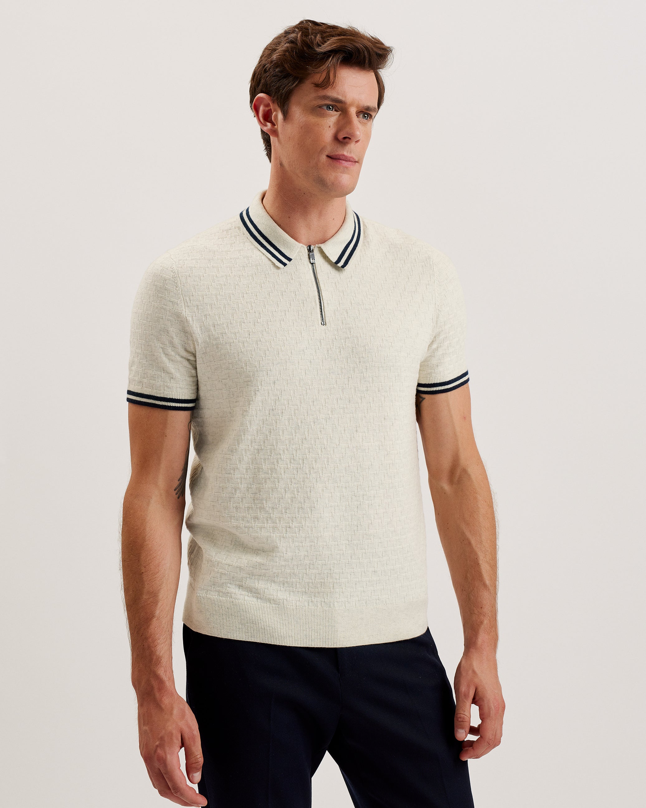 Men's Mahani-Ss Regular T Stitched Half-Zip Polo Beige
