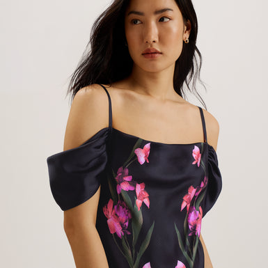 Women's Lucern-Satin Off The Shoulder Midi Dress Black