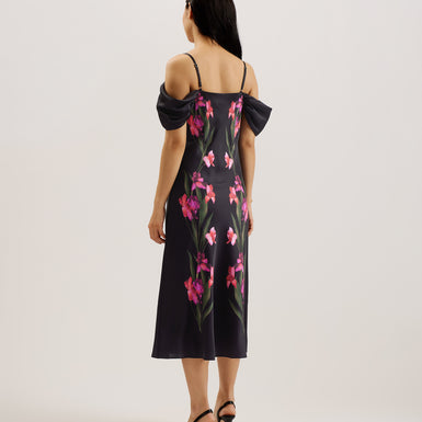 Women's Lucern-Satin Off The Shoulder Midi Dress Black