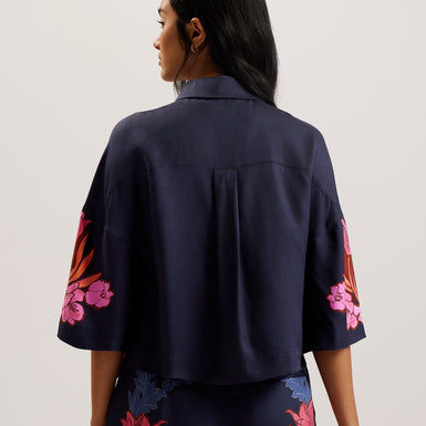 Women's Akaii-SS Printed Boxy Cropped Shirt Navy