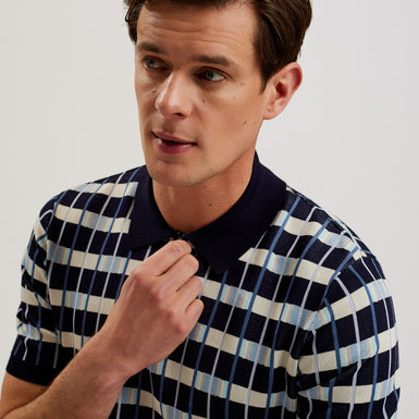 Men's Airon-Ss Regular Zip Neck Jacquard Polo Navy