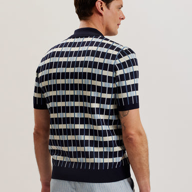 Men's Airon-Ss Regular Zip Neck Jacquard Polo Navy