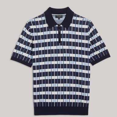 Men's Airon-Ss Regular Zip Neck Jacquard Polo Navy