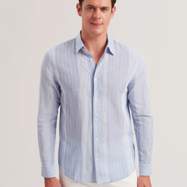 Men's Evandes-Ls Regular Textured Stripe Shirt Lt-Blue