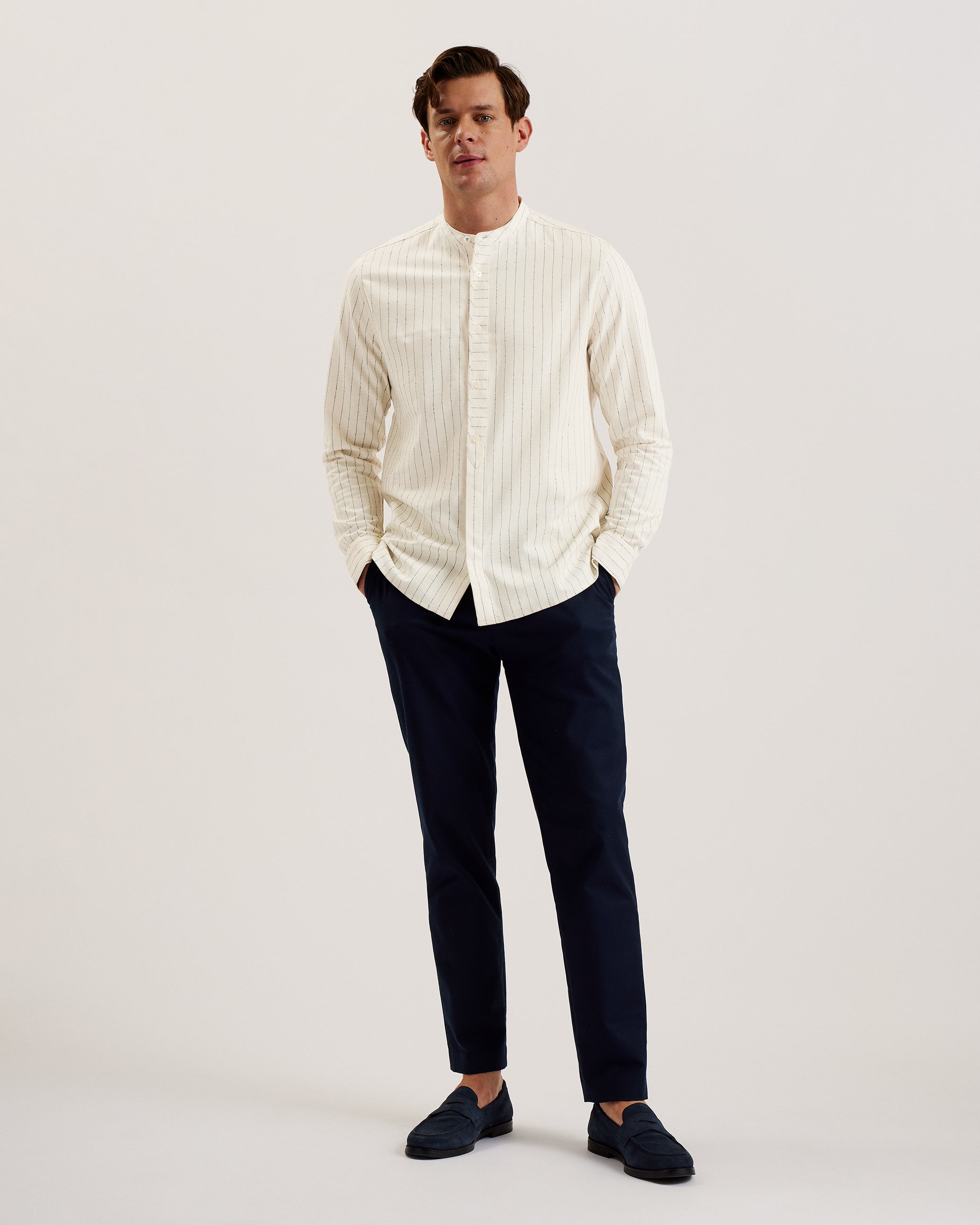 Men's Bastiun-Ls Relaxed Grandad Collar Shirt Ecru