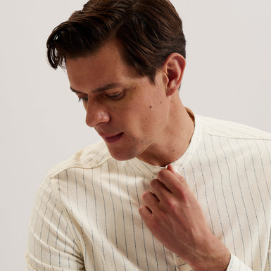 Men's Bastiun-Ls Relaxed Grandad Collar Shirt Ecru