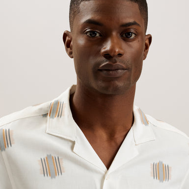 Men's Dimitre-Ss Relaxed Linen Blend Ikat Shirt Ecru