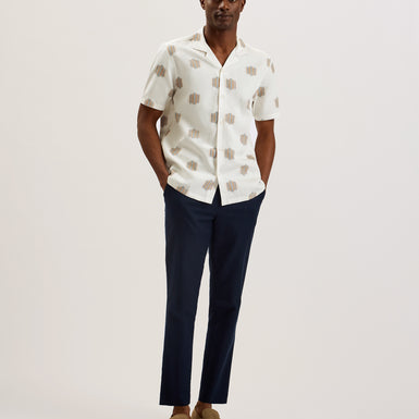 Men's Dimitre-Ss Relaxed Linen Blend Ikat Shirt Ecru