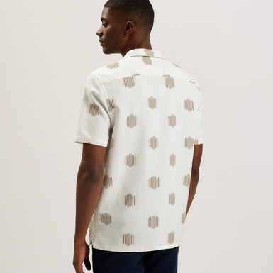 Men's Dimitre-Ss Relaxed Linen Blend Ikat Shirt Ecru