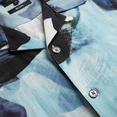 Men's Henris-Ss Relaxed Linen Blend Floral Shirt Blue