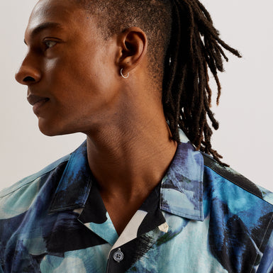 Men's Henris-Ss Relaxed Linen Blend Floral Shirt Blue