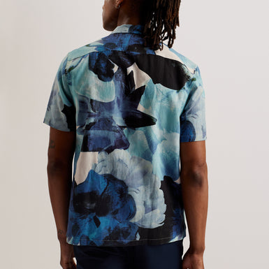 Men's Henris-Ss Relaxed Linen Blend Floral Shirt Blue