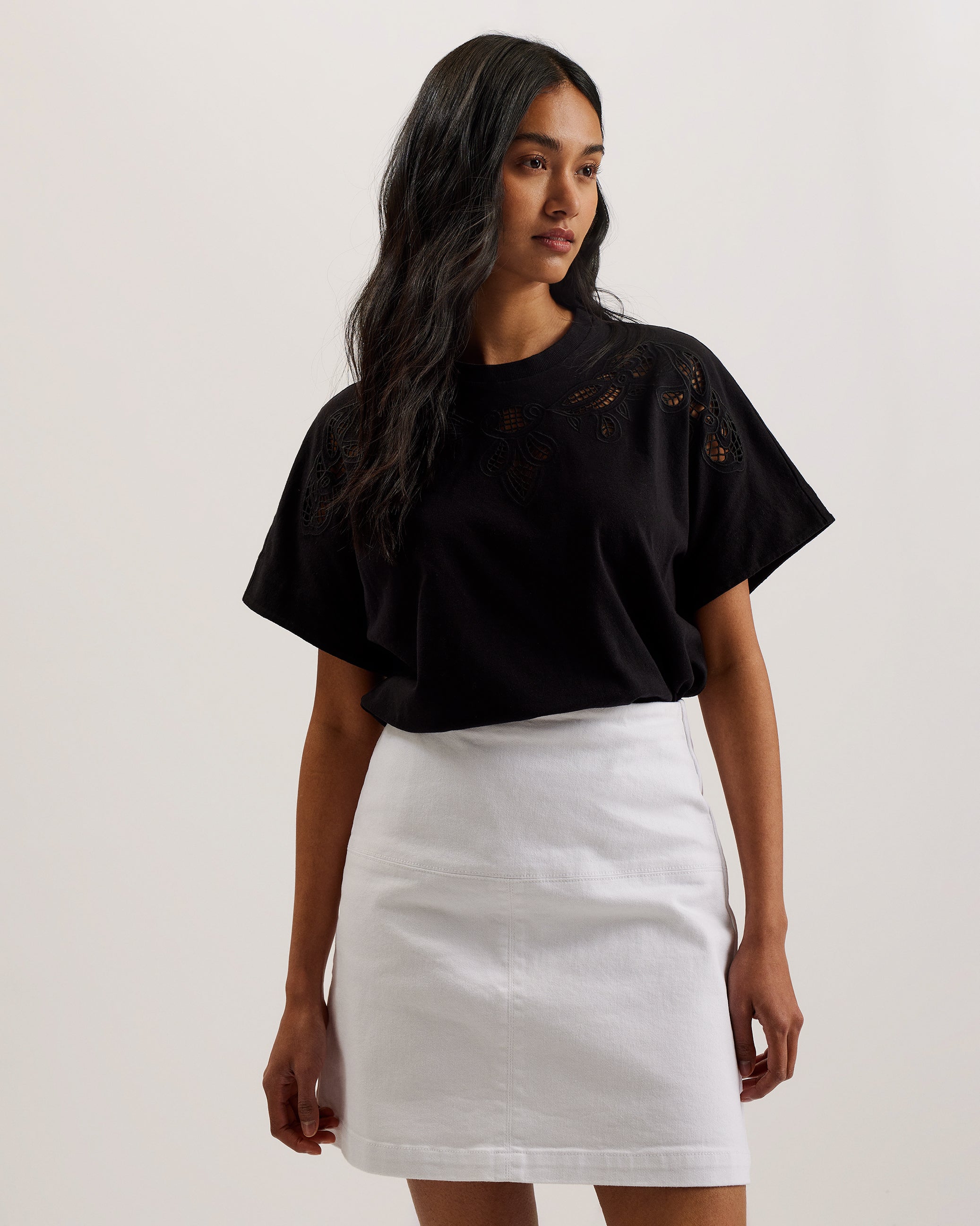 Women's Shralee-Embroidered Cut Out Tee Black