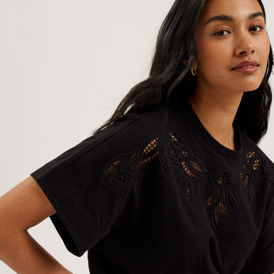 Women's Shralee-Embroidered Cut Out Tee Black