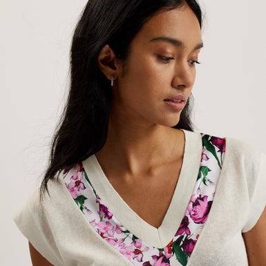 Women's Phyllis-Short Sleeve Woven Trim Knit Top Ivory