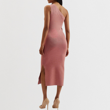 KALEYY: One Shoulder Lurex Knit Midi Dress
