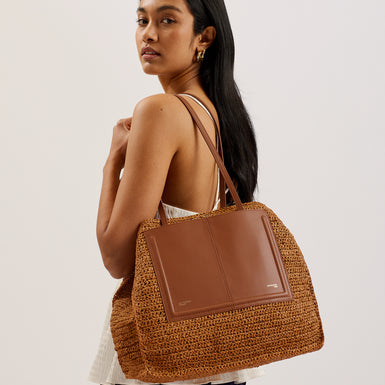 Women's Ashvi-Raffia Large Tote Bag Brown