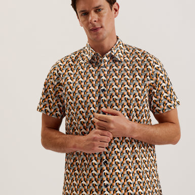 Men's Gastons-Relaxed Seersucker Geo Print Shirt Lt-Pink