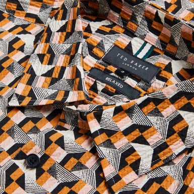 Men's Gastons-Relaxed Seersucker Geo Print Shirt Lt-Pink