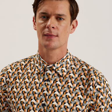 Men's Gastons-Relaxed Seersucker Geo Print Shirt Lt-Pink