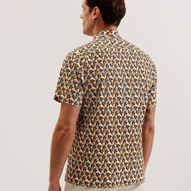 Men's Gastons-Relaxed Seersucker Geo Print Shirt Lt-Pink