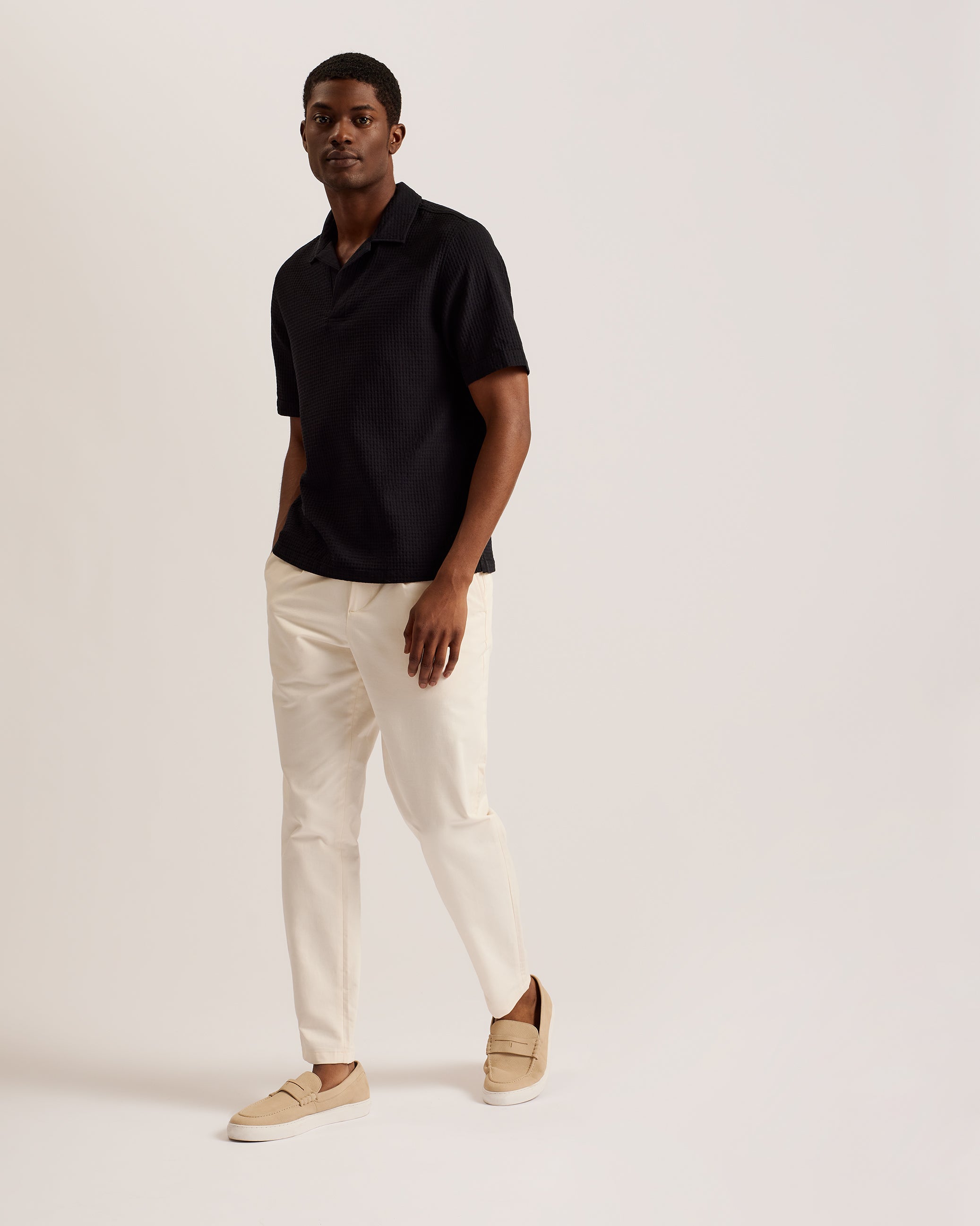 Men's Benjmen-Ss Relaxed Textured Overhead Shirt Black