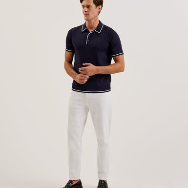 Men's Dunow-Ss Pointelle Diamond Polo Navy
