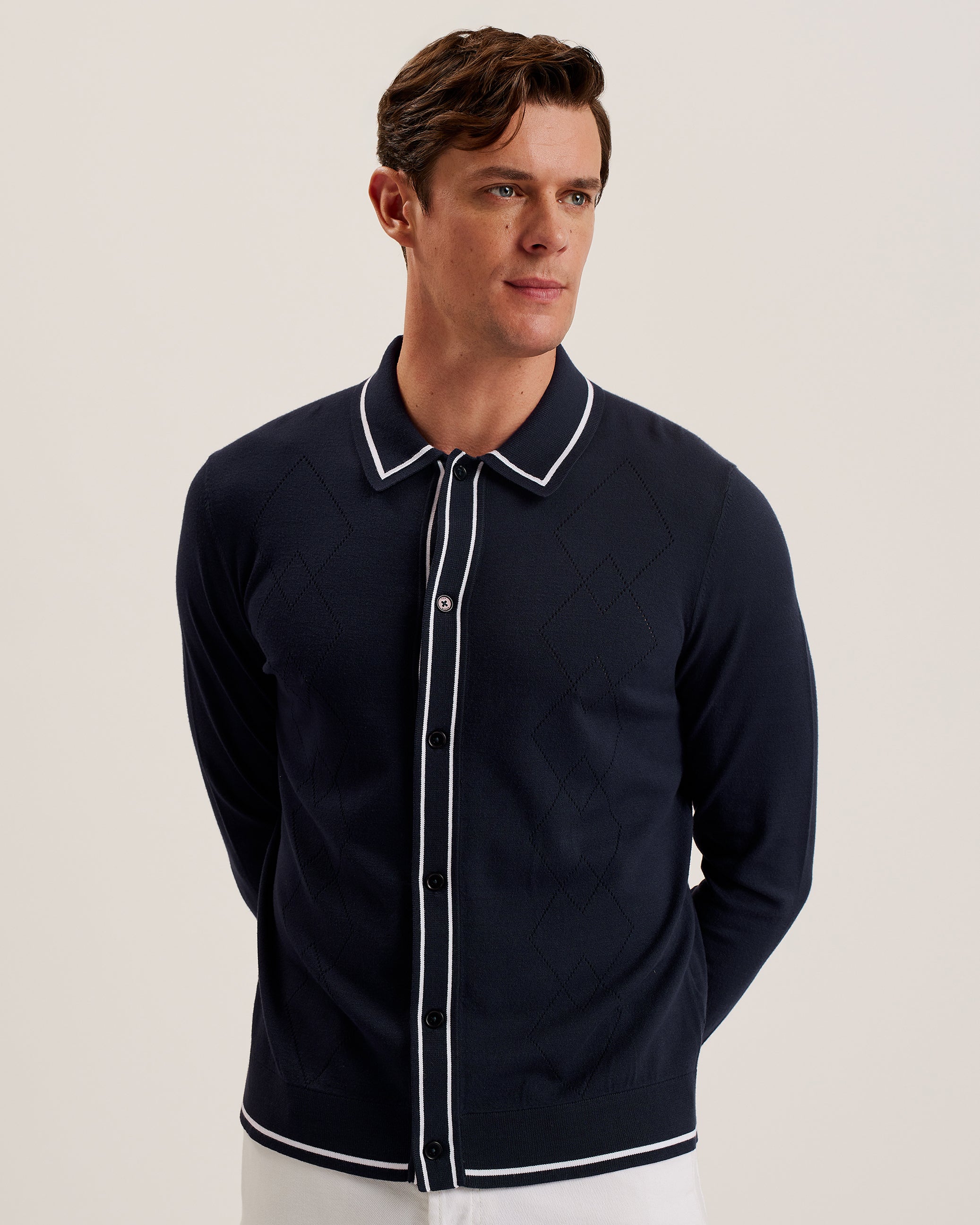 Men's Elmdon-Ls Diamond Button Through Shirt Navy