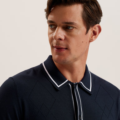 Men's Elmdon-Ls Diamond Button Through Shirt Navy