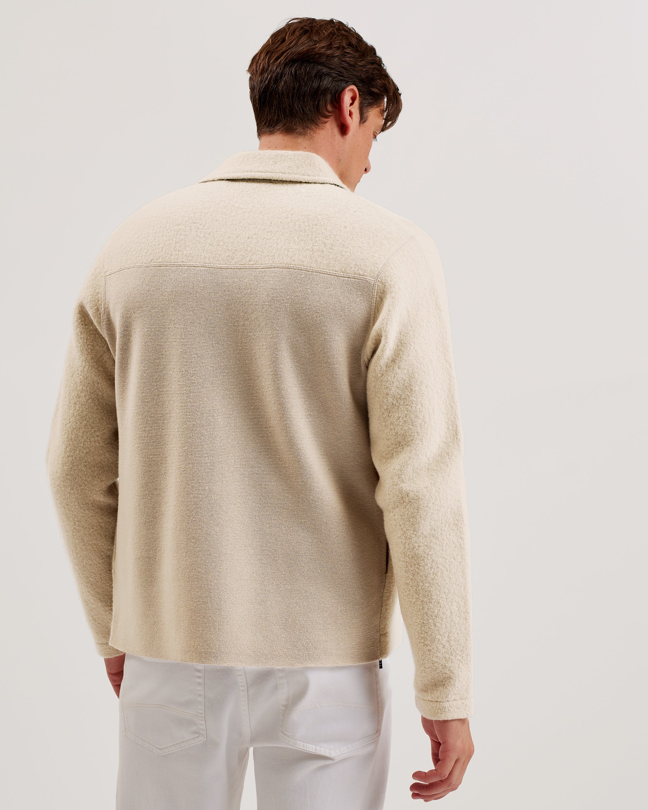 Men's Herling-Ls Boucle Wool Zip Through Taupe