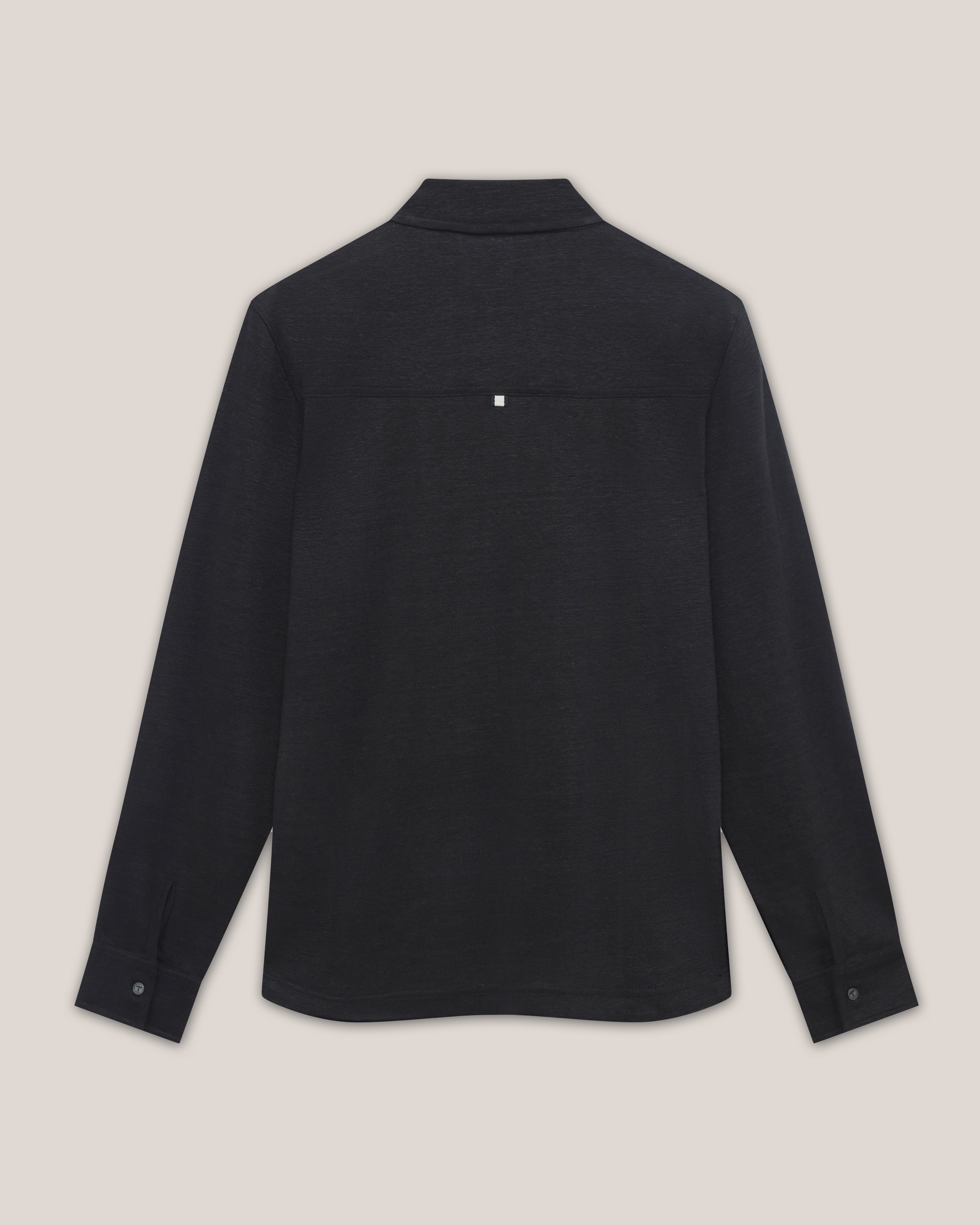 Men's PANLY-LS Regular Linen Button Through Black
