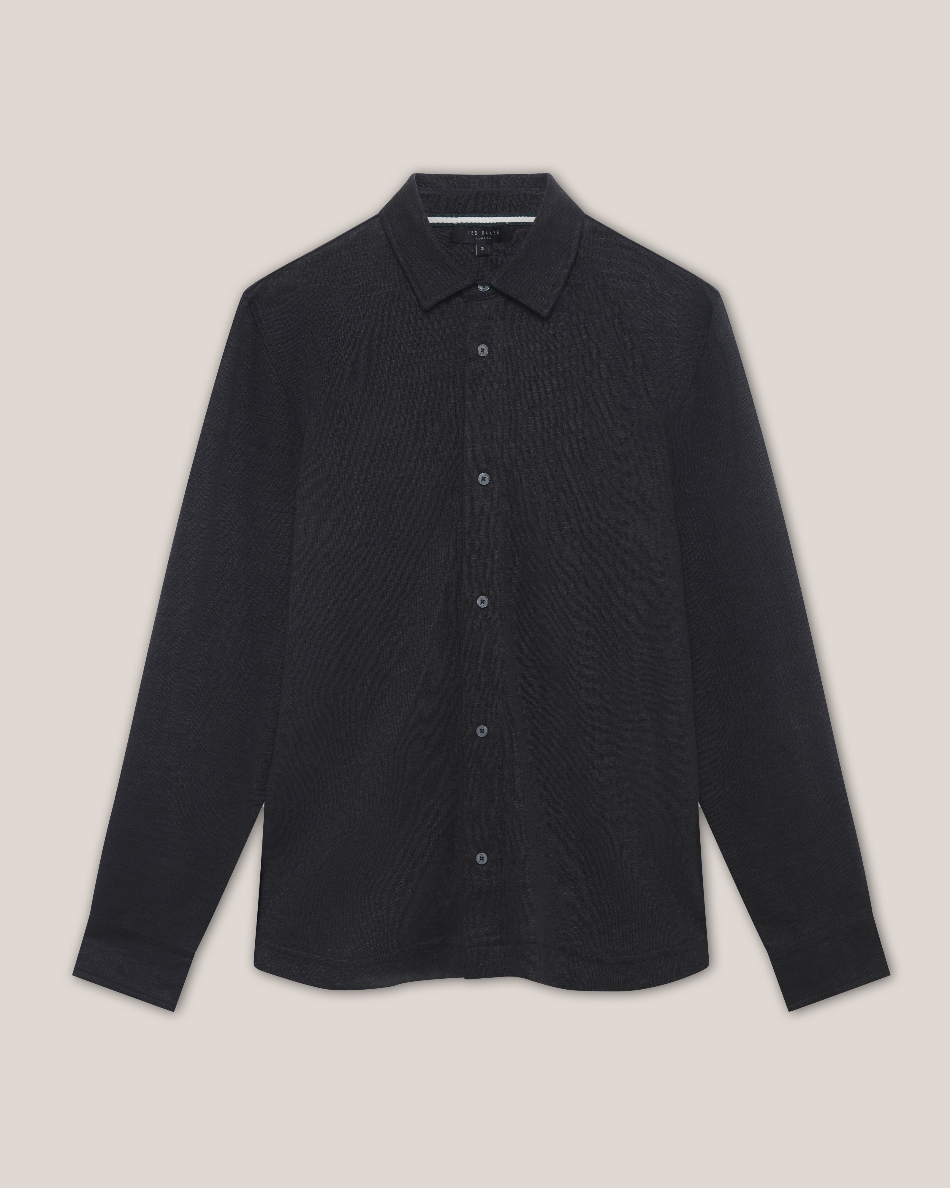 Men's PANLY-LS Regular Linen Button Through Black
