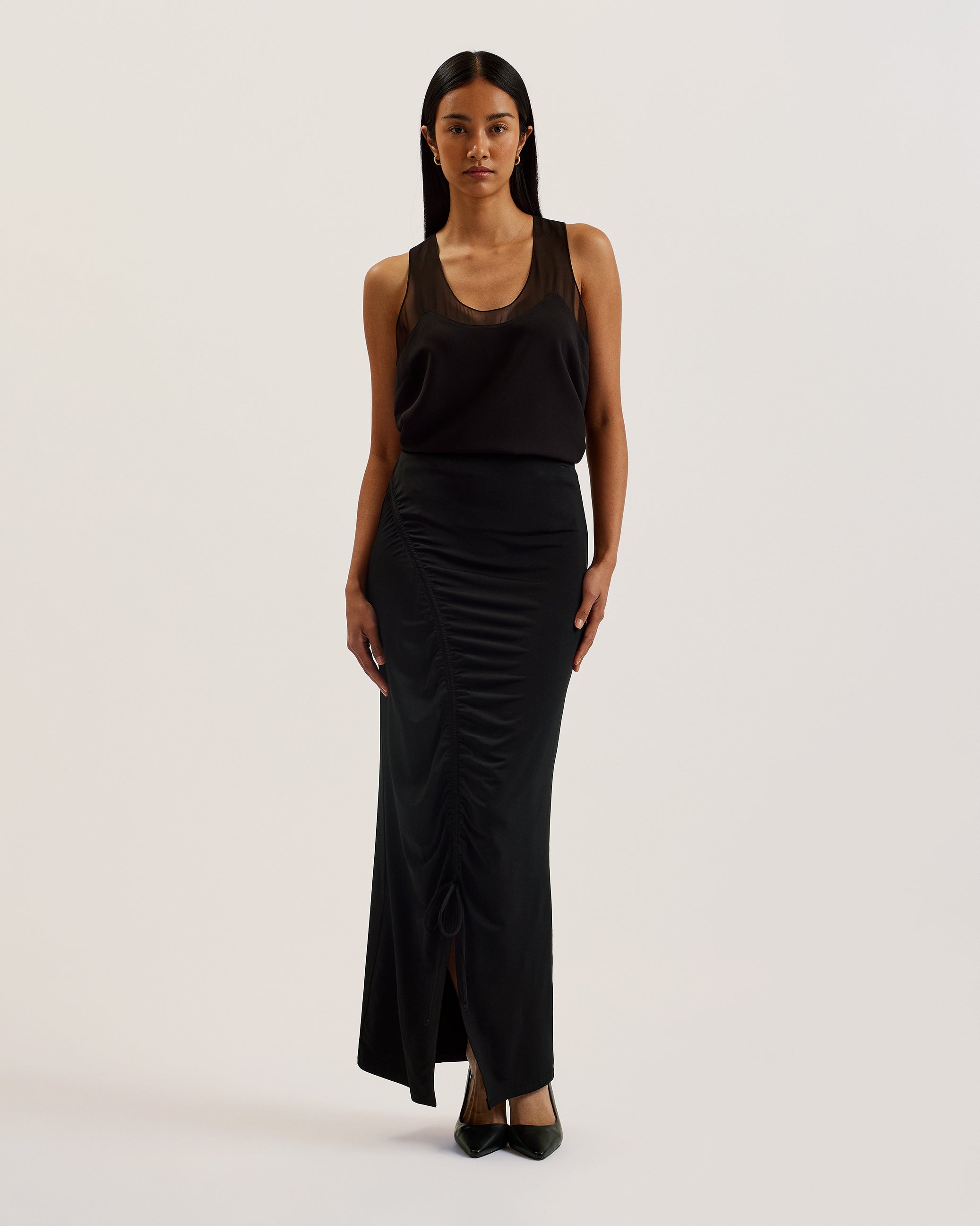 Women's Luliiaa-Jersey Rouched Maxi Skirt Black
