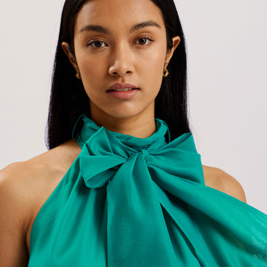 Women's Tejeda-Sheer Draped Top With Neck Tie Detail Brt-Green
