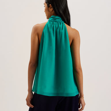 Women's Tejeda-Sheer Draped Top With Neck Tie Detail Brt-Green