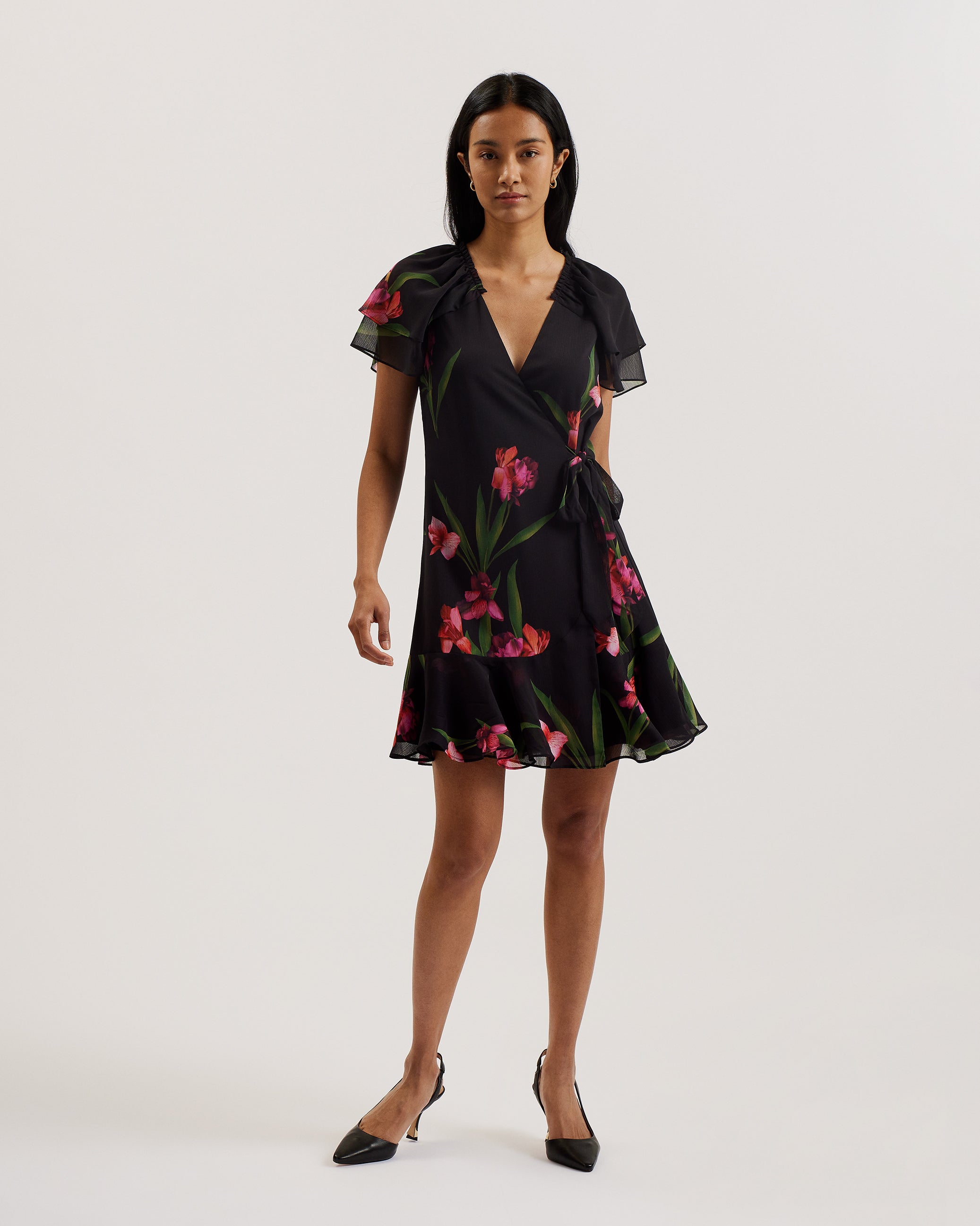 Women's Fasnia-Angel Sleeve Wrap Mini Dress Black