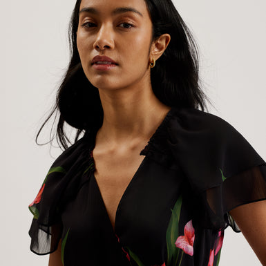 Women's Fasnia-Angel Sleeve Wrap Mini Dress Black