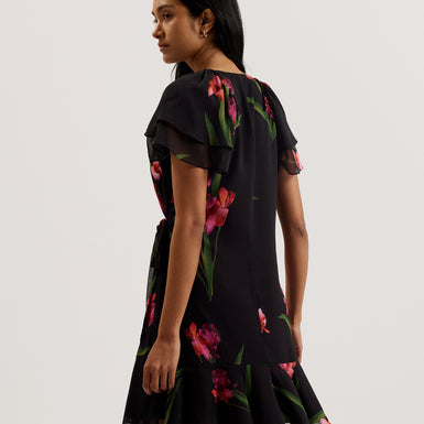 Women's Fasnia-Angel Sleeve Wrap Mini Dress Black