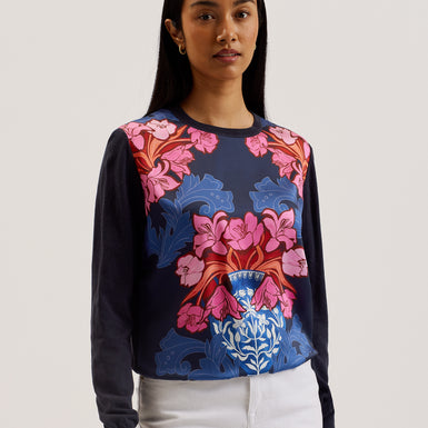 Women's Teanha-Woven Front Printed Jumper Navy