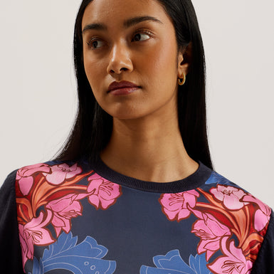 Women's Teanha-Woven Front Printed Jumper Navy