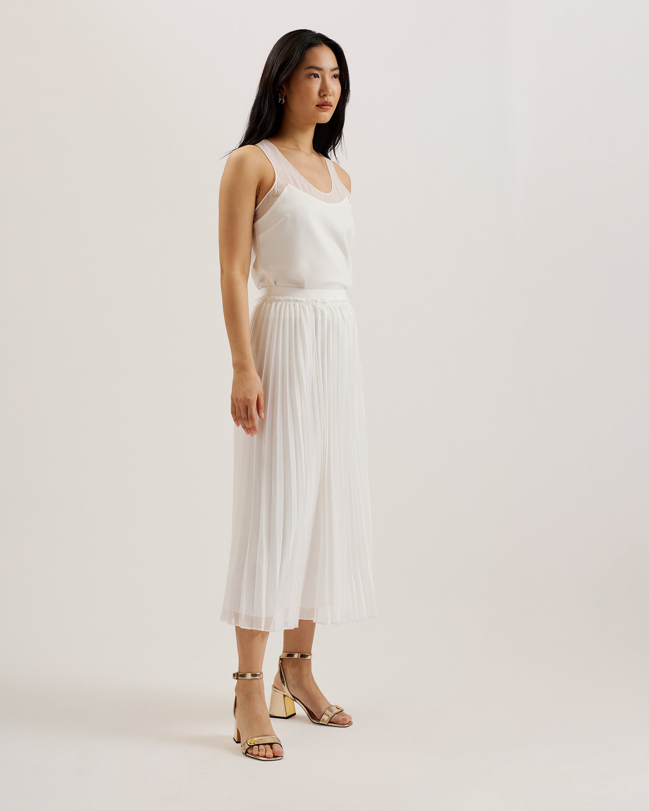 Women's Tambor-Pleat Midi Skirt & Elasticated Waist White