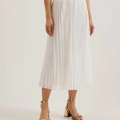 Women's Tambor-Pleat Midi Skirt & Elasticated Waist White
