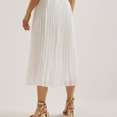 Women's Tambor-Pleat Midi Skirt & Elasticated Waist White