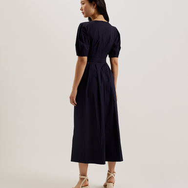 Women's Atenas-Puff Sleeve V Neck Midaxi Dress Navy