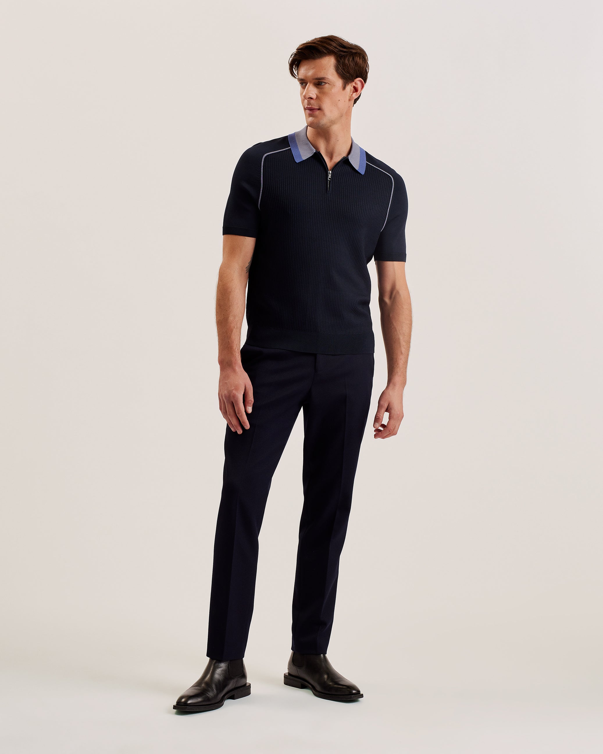 Men's Paxto-Ss Regular Textured Zip Polo Navy
