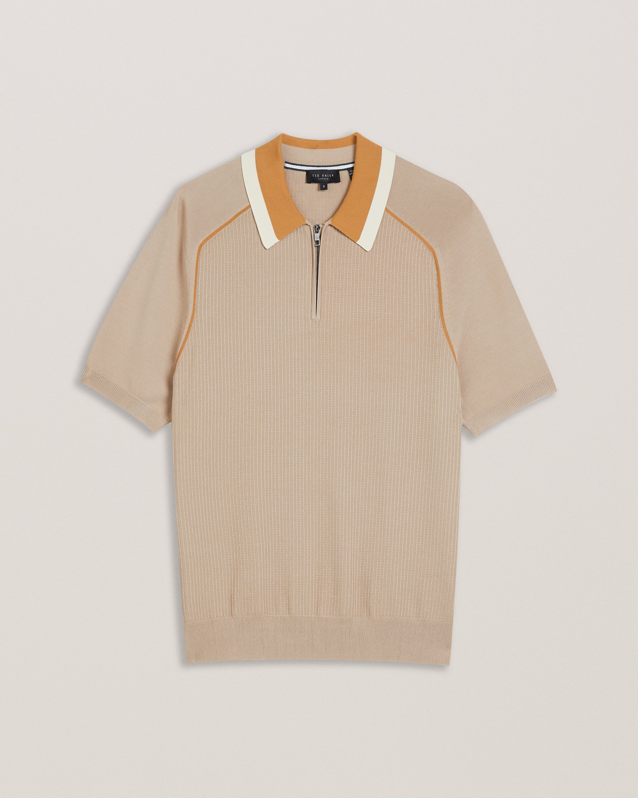 Men's Paxto-Ss Regular Textured Zip Polo Taupe