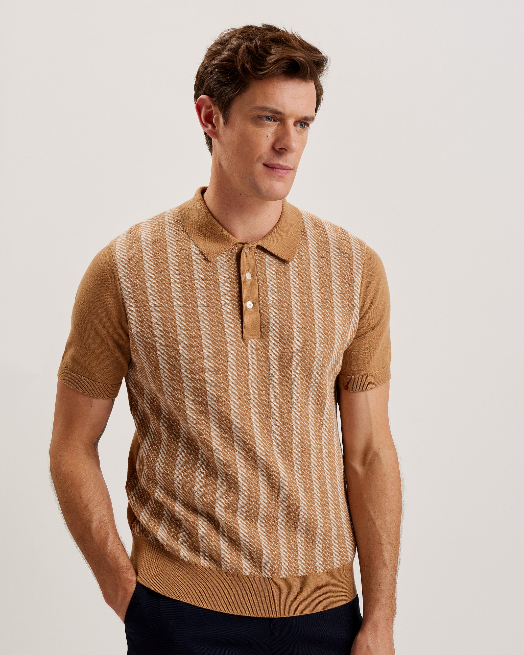 Men's Dotiz-Ss Regular Jacquard Polo Brown
