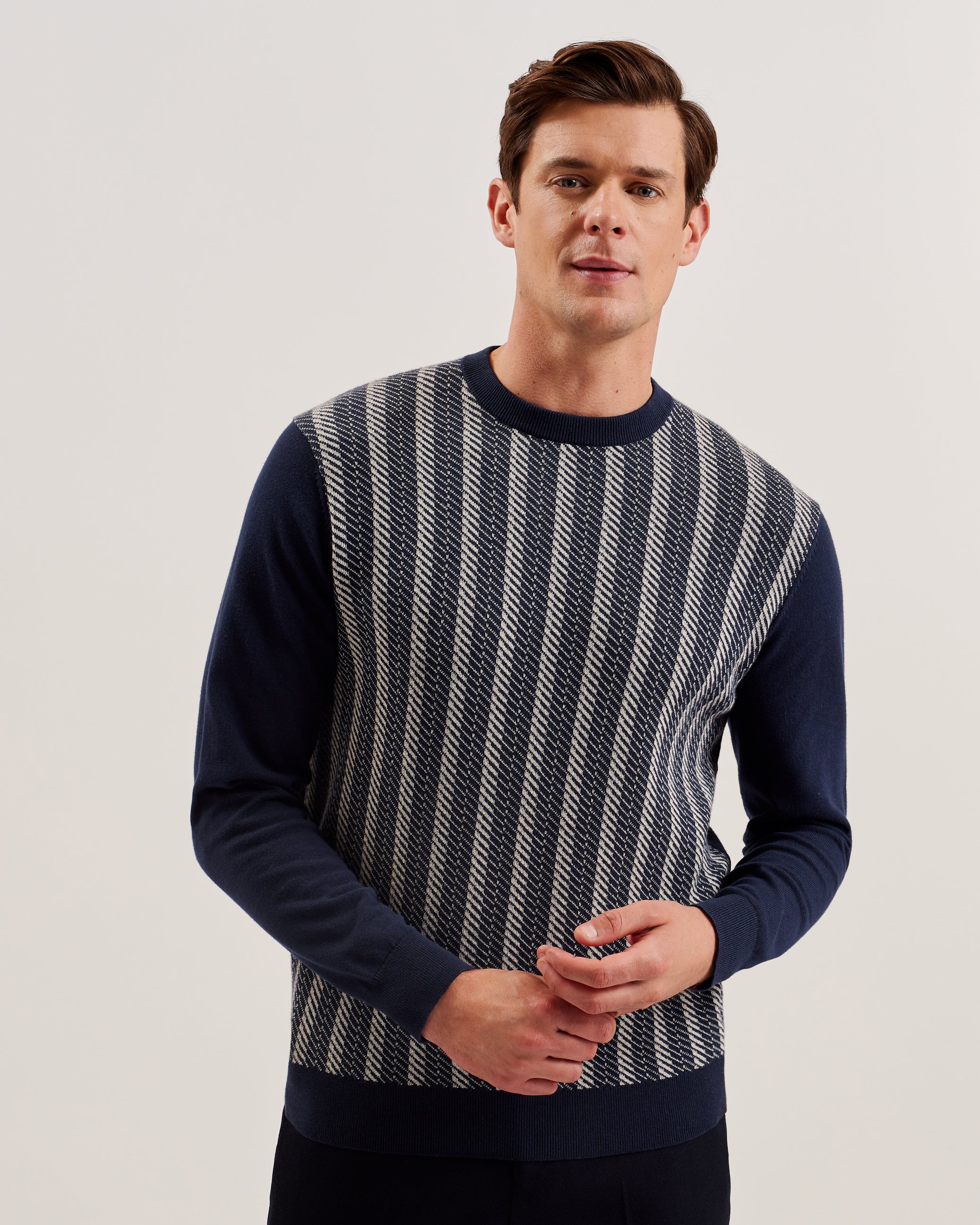 Men's Enwich-Ls Regular Jacquard Crew Neck Navy