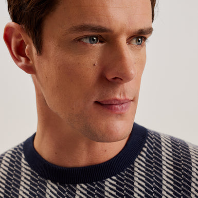 Men's Enwich-Ls Regular Jacquard Crew Neck Navy